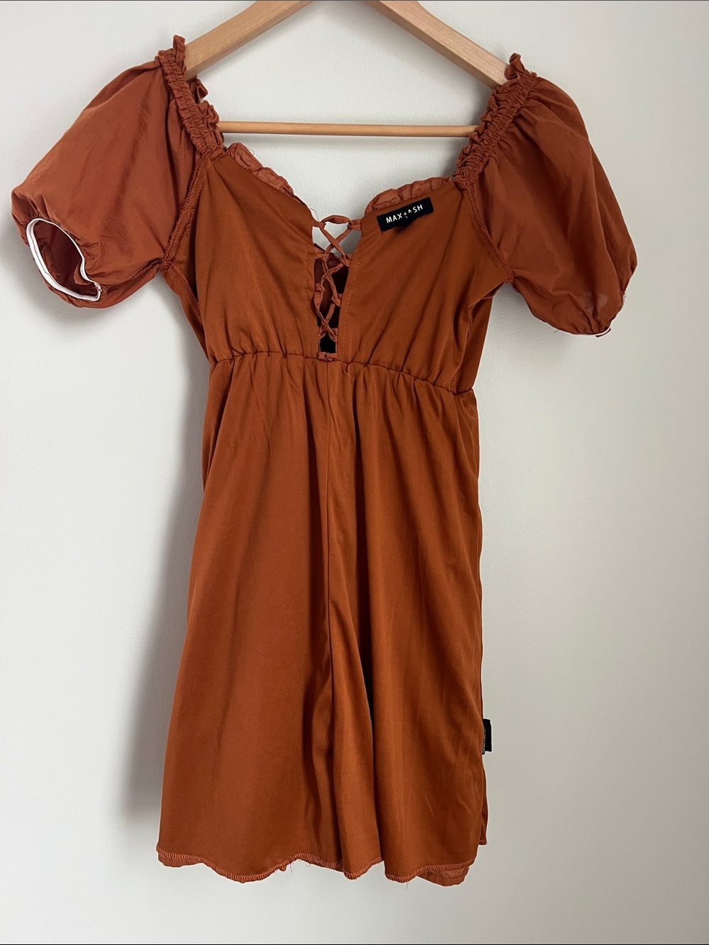 Max + Ash | Rust Puff Sleeve Tiered Mini Dress #3WAJT2398 Size S - Picture 13 of 16
